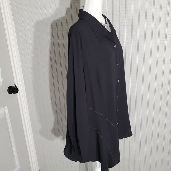 LORI GOLDSTEIN TUNIC COLOR BLACK LONG SLEEVE POLY-SPANDEX SIZE 2X - Picture 4 of 9
